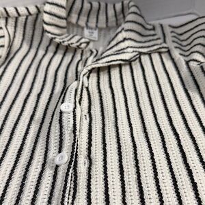 SHEIN Black & White Striped Knit Button-Up